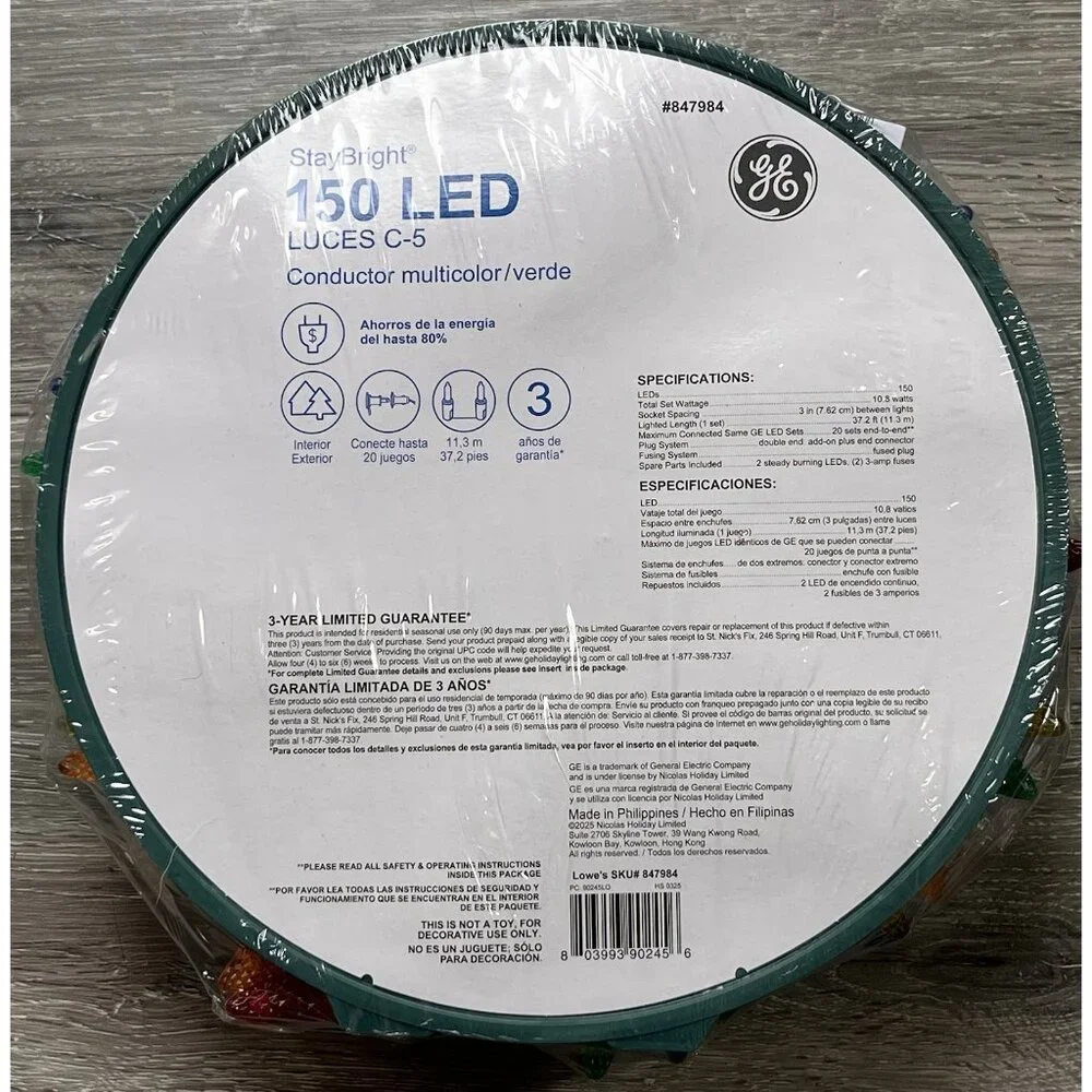 GE StayBright LED 37.2 Feet 150 Multicolor C-5 Christmas Holiday String Lights